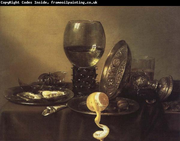 unknow artist oyster, rum and wine still life of the silver cup
